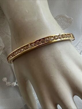 Gold Crystal-Set Slim Bangle Bracelet